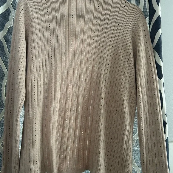 Cyrus Beige Open-Front Eyelet Rib Cardigan - Picture 6 of 6